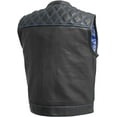 thumbnail image 2 of First Mfg Co - Upside - Men's Motorcycle Biker Riding Black Blue Leather Vest - 5X Large, 2 of 4