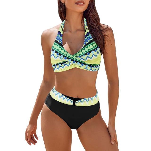 New & Trending Bpxiofoy Bikini Sets for Women, Triangle Bikini Sets for Women, Beach Vacation Clothes for Women, Bathing Suits Color Block Bikini Sets, Beach Vacation Essentials, Yellow S