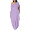 thumbnail image 2 of Off-Shoulder Batwing Sleeve Maxi Dress, Women's Loose Lounge Nightdress, Casual Comfy Sleepwear Light Purple S, 2 of 5