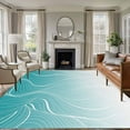 thumbnail image 2 of 6x9 Area Rugs for Living Room, Aqua Blue Geometric Non Slip Area Rugs for Kitchen Bedroom Entryway, Modern White Stripe Distortion Art Washable Carpet Runner Rug Floor Mats for Bedroom Home Decor, 2 of 9