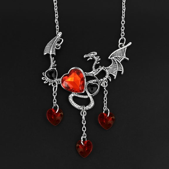 Gothic Dragon Cross Pendant Necklace - Punk Dwarf Heart Dragon Pendant - Halloween - Dark Gothic Jewelry for Both Men and Women