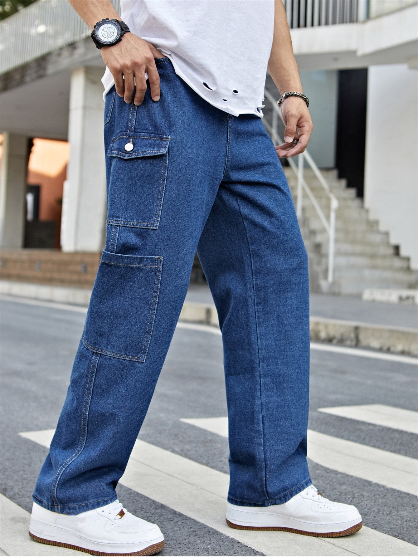 Men Flap Pocket Side Cargo Jeans XS(2 