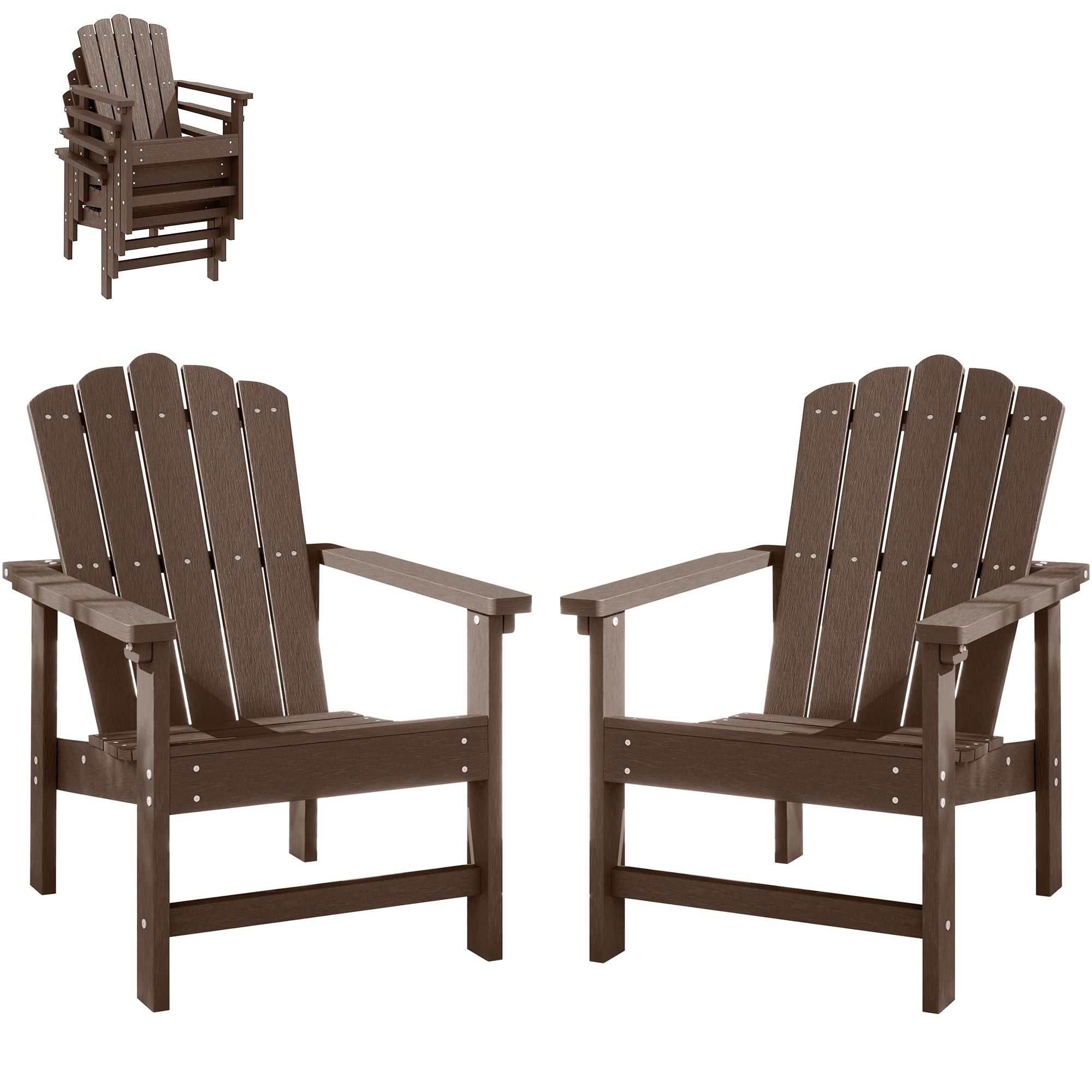GONICHA Stackable HDPE Adirondack Chairs Set of 2 – Durable, Weather-Resistant Outdoor Patio Seating, Low Maintenance Poly Lumber Chairs for Porch, Deck, Garden, Fire Pit (Brown)