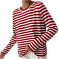 thumbnail image 2 of Amidoa Striped Women's Sweaters Classic Long Sleeve Red Lightweight Fall Pullover Sweaters Cardigans for Women S, 2 of 4