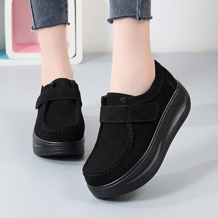 

DAETIROS Womens Shoes Wide Width Running Thick sole Casual Solid color Velcro Soft sole Womens Shoes Black Size 7