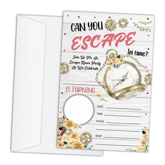 Escape Room Adventure Birthday Invitations Set of 20 with Envelopes for Kids Party Celebrations, Perfect for Boys and Girls, Fun and Engaging Party Supplies