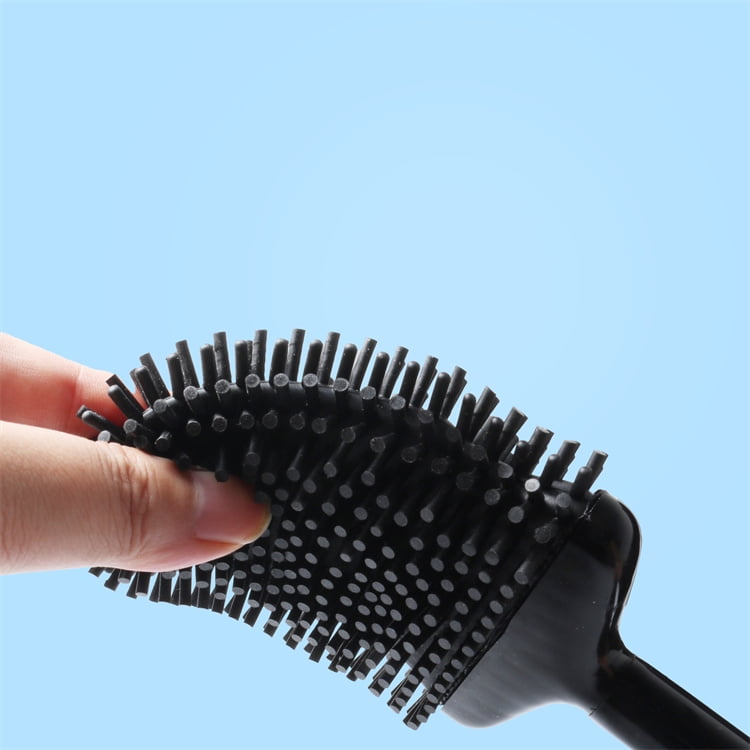 Bathroom Toilet Brush and Holder Set, Toilet Bowl Cleaner Bendable Tongue-shaped Silicone Brush Head Anti Splash Bristles, Self Closing Quick Drying Holder in Black