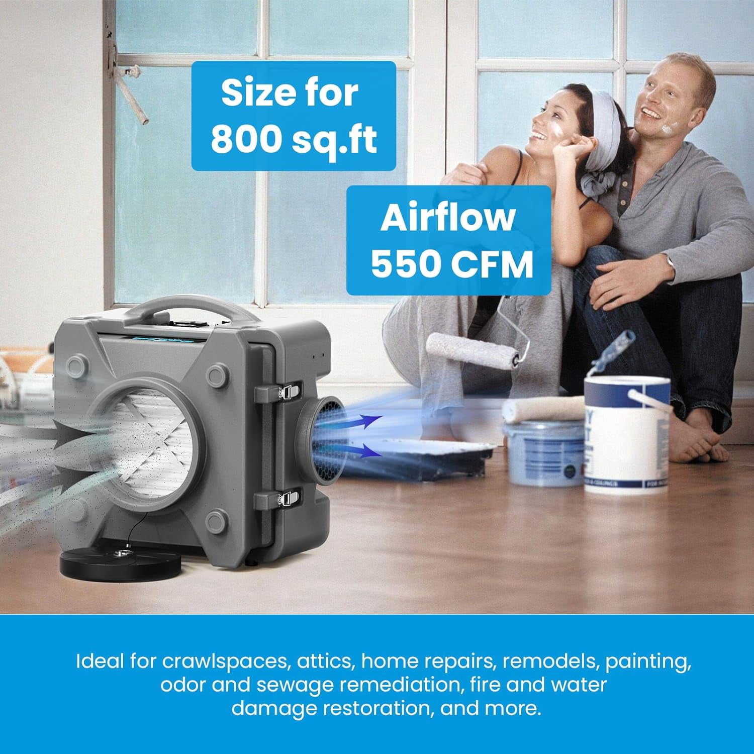 CADPXS Shield-550 Negative Machine Airbourne Cleaner HEPA Scrubber Water Damage Restoration Equipment Air Purifier, Air Scrubbers