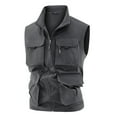 thumbnail image 2 of Men Lightweight Cargo Vest Outdoor Leisure Vest with Pockets Men's Big&Tall Work Jacket Standing Collar Multi-Pockets Outdoor Jacket Coat Gray 5XL, 2 of 8