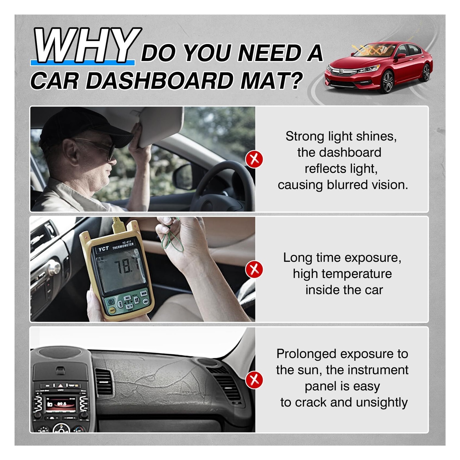 Dash Cover fits for Accord 2013 2014 2015 2016 2017 (LX, Sport, EX, EX-L, & Touring) Dashboard Cover Mat Non-Slip Carpet Sunshield Glare UV Rays Protector