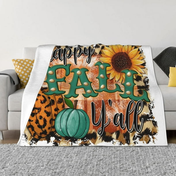 Fotbe Happy Fall Y'All Manta de Franela con Estampado, Manta Ultrasuave para Cama, Sofá, Auto, Hipoalergénica y Antibolitas-60"x50"