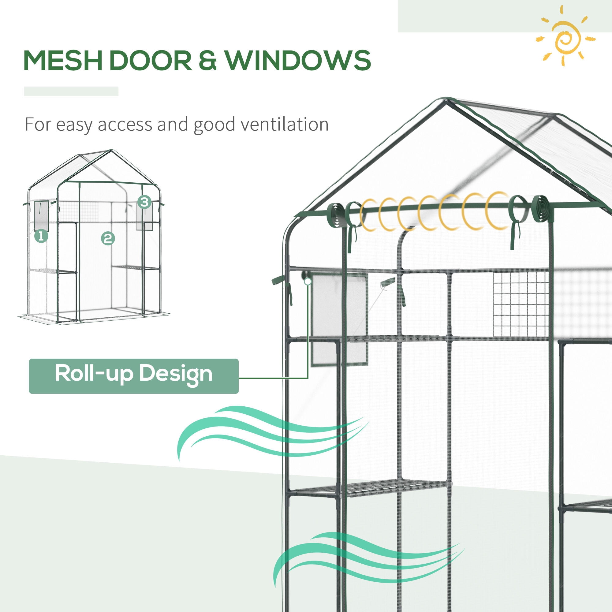 Outdoor Storage Shed Outsunny Outdoor Walk-in Mini Greenhouse with Mesh Door & Windows, Small Portable Garden Green House with 3 Tiers 6 Shelves, Trellis, & Plant Labels,Small Storage Shed