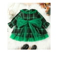 thumbnail image 4 of Elippeo Christmas Dress 12M 2Y 3Y 4Y 5Y 6Y Plaid Print Long Sleeve Round Neck Ruffled Tulle Patchwork A-Line Dress Xmas Clothing, 4 of 10