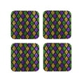 thumbnail image 2 of Kll Square Drink Coasters Set Of 4,Pu Leather Absorbent Coasters Set Decorative Coffee Cup Coasters Housewarming Gift For Home Decor-Mardi Gras Shiny Green Purple, 2 of 9