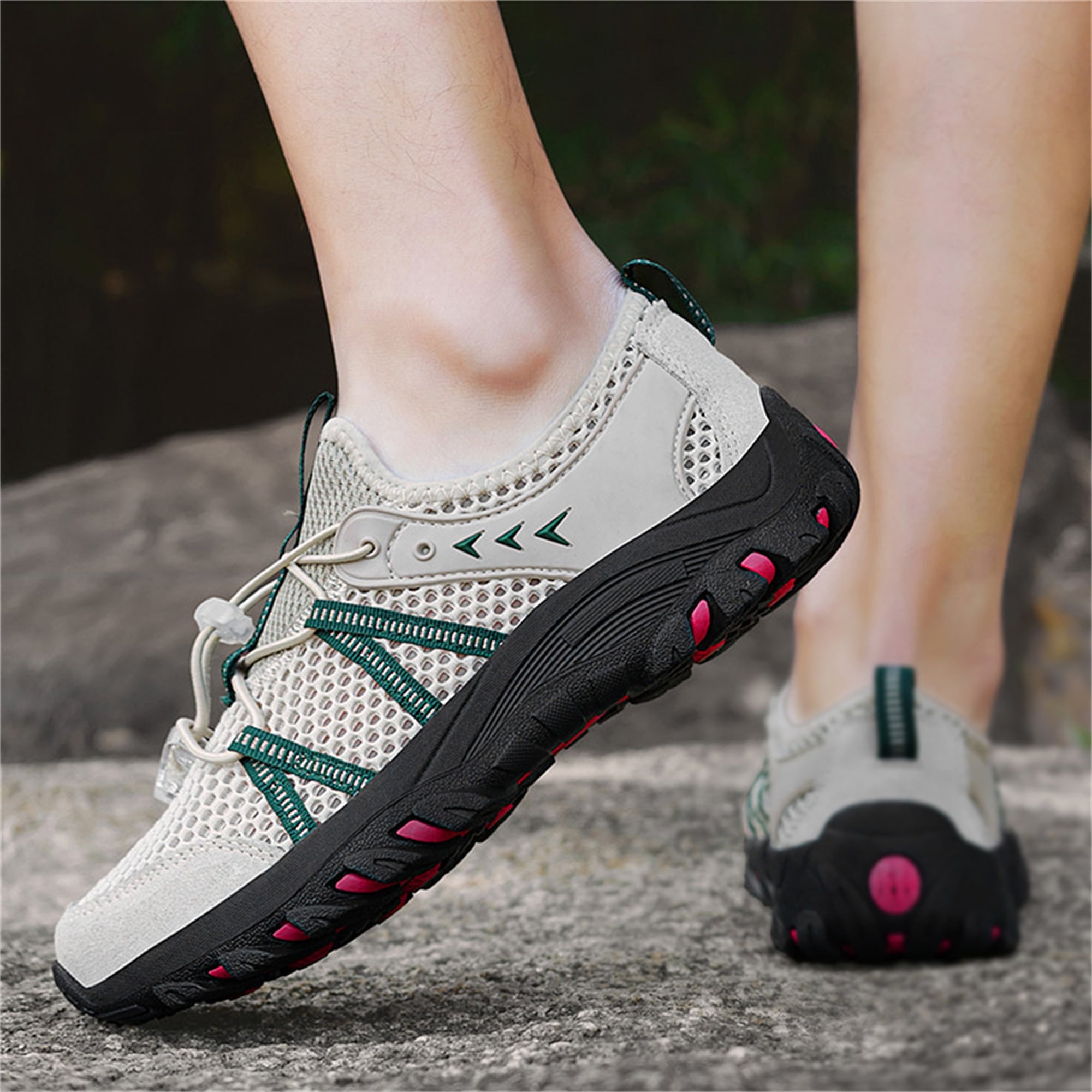 LASUDRAA Men Women Unisex Outdoor Hiking Shoes, Breathable Mesh Non‑Slip Lightweight Quick‑Lace Trekking Water Sneakers