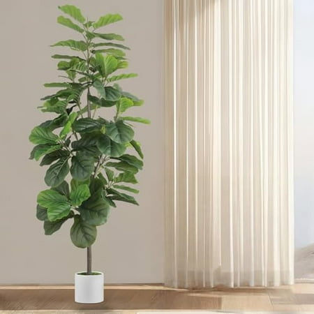 6ft Artificial Fiddle Leaf Fig Tree with 96 Fiddle Leaves Fake Ficus Trees Indoor with Plastic Nursery Pot Faux Ficus Lyrata Plant with Fake Moss adorning The Living Room Bedroom and Office