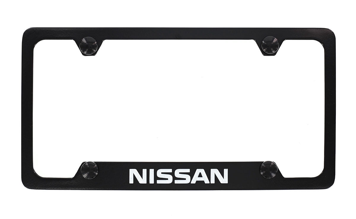 Nissan wordmark black coated metal license plate frame holder 4 hole