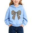 thumbnail image 3 of Girls' Leopard Bow Graphic Pullover Hooded Sweatshirt, Long Sleeve Relaxed‑Fit Kids Hoodie, Casual Printed Tops for Daily Play and Cool‑Weather Outdoor Activities Blue 7-8T, 3 of 7