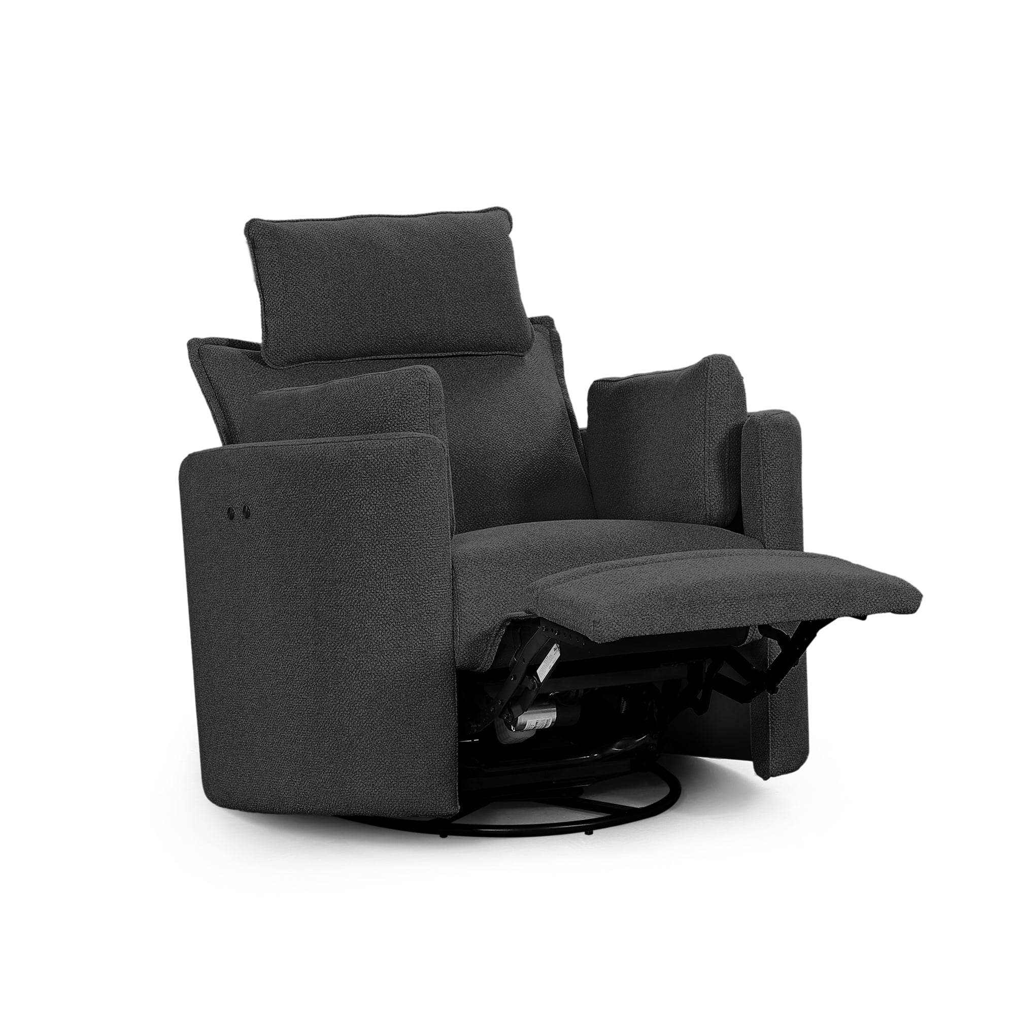 Cozy Soft Light Grey Swivel Power Recliner with Adjustable Headrest and Footrest