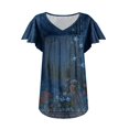 thumbnail image 3 of Tunic Tops for Women Floral Printed Short Sleeve V Neck T-Shirts Loose Pleated Summer Shirts Tops Loose Blouses Casual V Neck Bohemian Blouses, 3 of 5