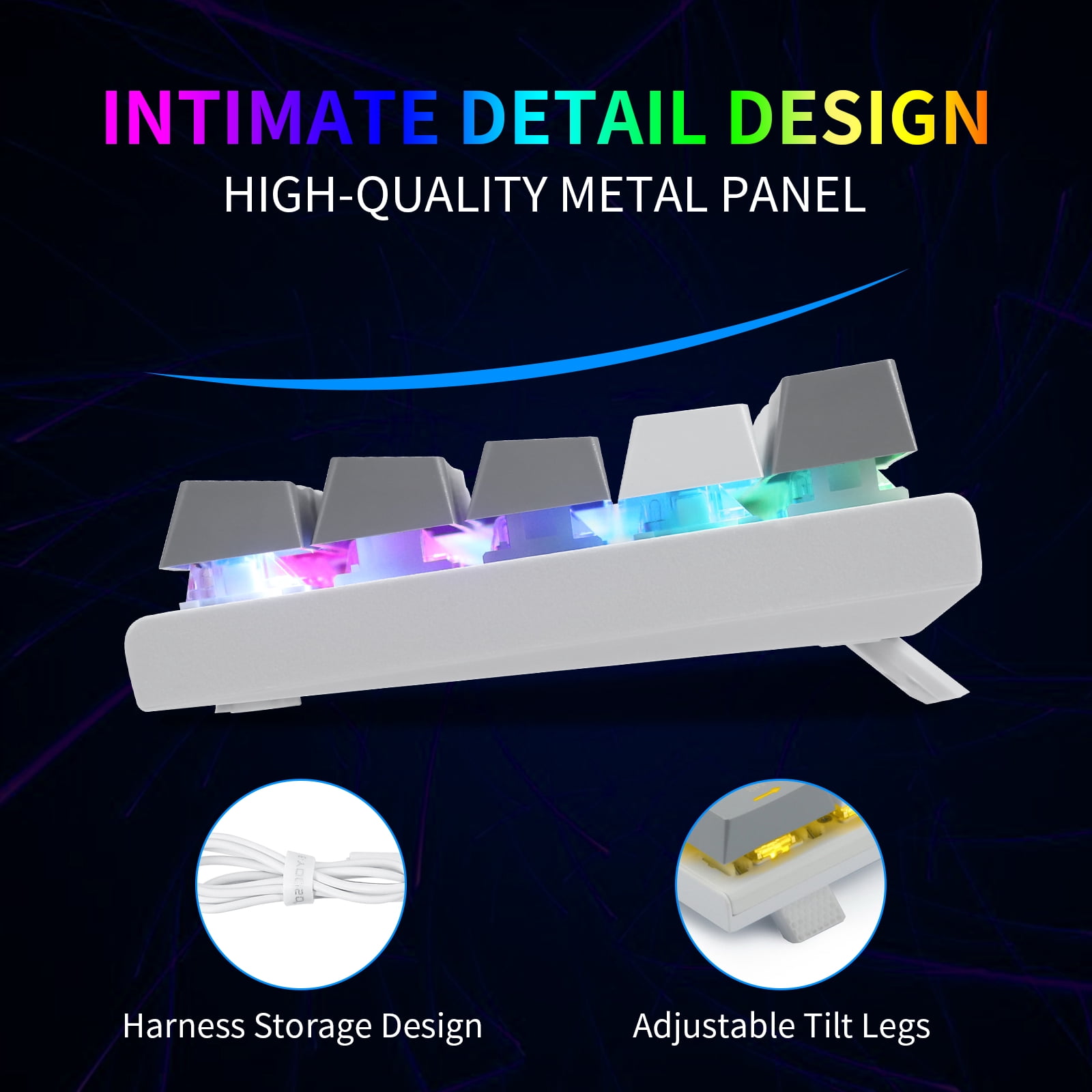 60% Wired Mechanical Gaming Keyboard, E-YOOSO RGB Backlit Ultra-Compact 61 Keys Hot Swappable Mini Waterproof Wired Office Keyboard with Blue Switches for Windows, Mac OS Gamers (White Grey)