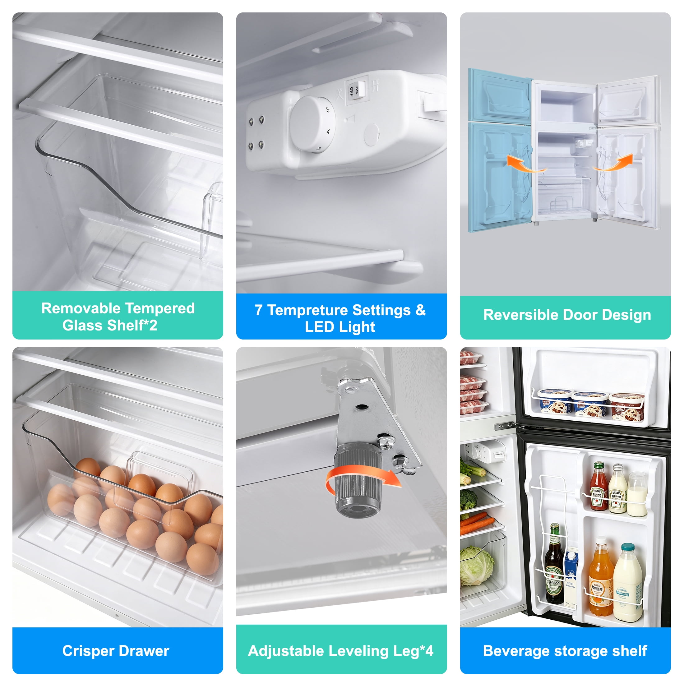 3.5 Cu ft Two Door Mini Fridge with Freezer,Apartment Size Refrigerator, White,New