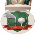 thumbnail image 2 of Golf Club Round Living Room Rugs 8 ft, Golf Balls Sport Green Shield Beige Background Washable Large Area Rug with Non-Slip Sturdy Edge Binding Round Carpet for Dining Room Kitchen Office, 2 of 9
