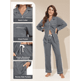 thumbnail image 4 of EA'S SECRET Womens 100% Cotton Pajama Sets Long Sleeve Sleepwear Soft Button Down Loungewear Nightwear Pjs Set with Pocket S-XXL(Deep Grey,L), 4 of 7