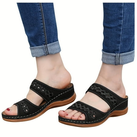 FDGHYTBF Slip on Comfortable Platform Wedge Slippers Casual Summer Dress Sandals Shoes