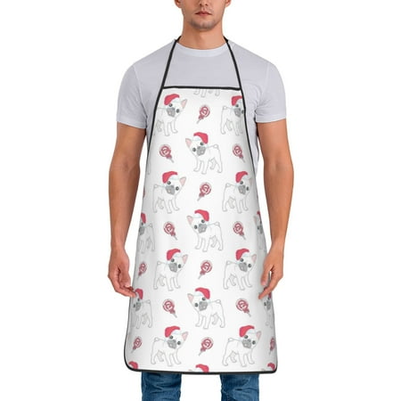 

Chef Aprons for Men and Women - Cute Christmas French Bulldog Oil-Resistant Bib Aprons for Cooking Waterproof BBQ Grilling Kitchen Aprons Gifts for Women and Men