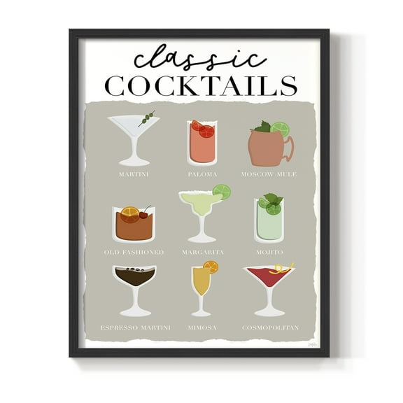 Classic Cocktails in Paper Solid Wood 8 x 10 Framed Print
