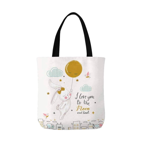ASHLEIGH Cute Flying Bunny I Love You To The Moon and Back Washable Canvas Tote Bag Resuable Grocery Bags Shopping Bags Canvas Tote Bag Perfect for Crafting Decorating