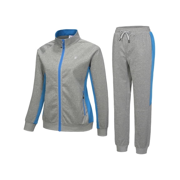 Little Donkey Andy Women's 2 Piece Full Zip Tracksuit Set, 4 Way Stretch Breathable Jogger Outfit with Zipper Pockets, for Gym Running Casual Wear, Light Grey L