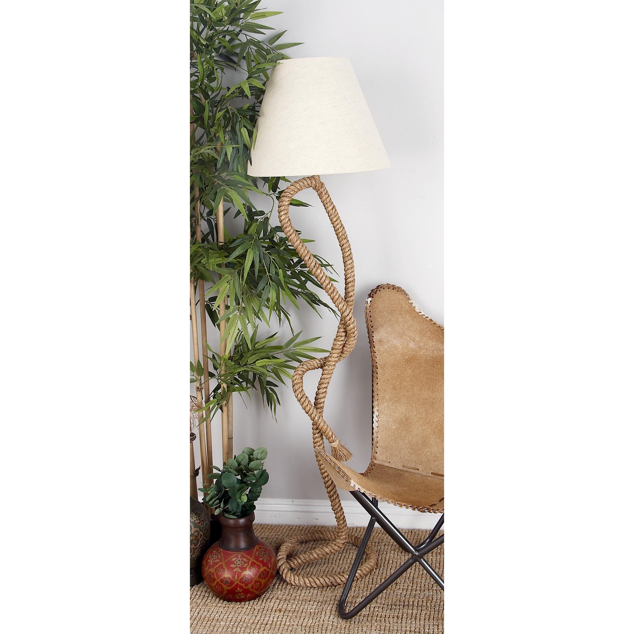 DecMode 63" Twisted Rope Brown Floor Lamp with Cream Fabric Shade