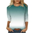 thumbnail image 2 of SOOMLON Womens 3/4 Sleeve Summer Tops Plus Size Tunic Cotton Tops Casual Crewneck Shirts Gradient Color Graphic T Shirts 2025 Fashion Spring Summer Ladies Tops Loose Fit Outfits Pullover Green S, 2 of 5