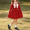 thumbnail image 4 of Fesfesfes Girls Round Neck Bow Detail Knit Sweater Dress Button Front Pleated A-Line Casual Winter Fall Outfit for School Daily Wear Ages 1-8 Years, 4 of 9