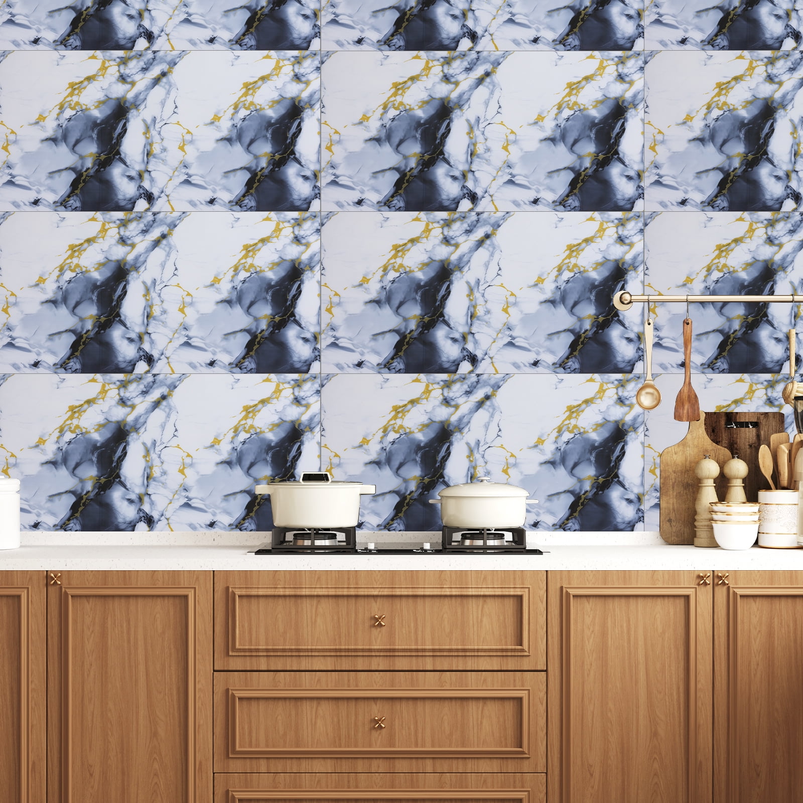 20PCS Waterproof Marble Peel and Stick Backsplash Washroom Wall Panels, Peel and Stick Tile, PVC Wall Panels for Kitchen Bathroom Living Room Bedroom Not Real Tile Gray