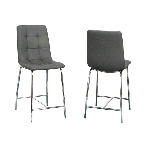 Nia 24" Counter Height Gray Faux Leather Barstools w Metal Legs Set of 2