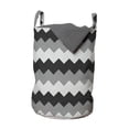 thumbnail image 1 of Chevron Laundry Bag, Horizontally Placed Zigzags Grid Inspired Stripes Structure, Hamper Basket with Handles Drawstring Closure for Laundromats, 13" x 19", Charcoal Grey Dimgray, by Ambesonne, 1 of 4