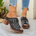 thumbnail image 3 of Mules Sandals for Women Trendy Embroidery Buckle Strap Chunky Heeled Slides Slip on Peep Toe Backless Heels Black Size 7, 3 of 6
