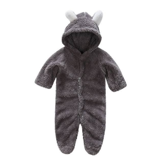Kovlvoll Newborn Baby Girls Boys Fleece Jumpsuits Long Sleeve Button up Cute Ear Hooded Fuzzy Warm Solid Color Rompers