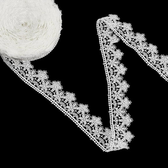 15 Yards 1 1/4 Inch White Lace Ribbon Polyester Embroidery Flower Pattern Edge Roll Trim Vintage Floral Crochet Fabric Trimming for Sewing Making Crafts Wedding Bouquets Dresses DIY Supply