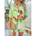 thumbnail image 4 of Women'S Soft Summer Floral Tropical Print V Neck Tee Short Sleeve Button Top Shorts 2 Piece Sets Green Bottom Fruit L, 4 of 8