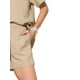 thumbnail image 5 of Conjunto de camiseta de manga corta con cuello de solapa y pantalones cortos de algodón para mujer INSPIRE CHIC, 2 piezas, talla S, color caqui, 5 of 6