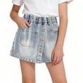thumbnail image 2 of Girls Denim Skort, Elastic Waist Casual A-Line Skirt with Built-In Shorts and Pockets, Everyday Playwear for School and Weekend Outings, 2 of 7