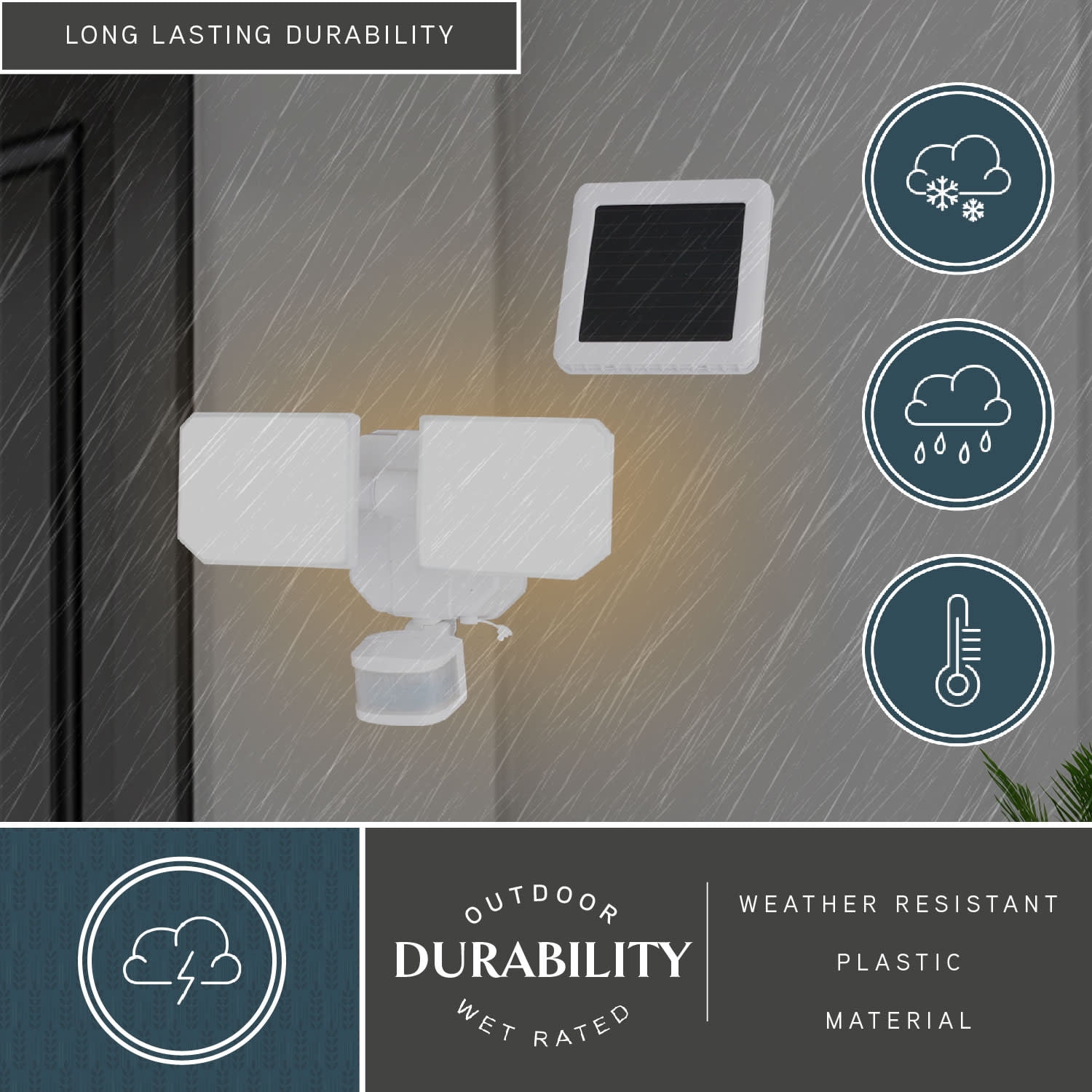 2 Light Solar Powered Outdoor Security LED Flood Light White, Motion Sensor, Dusk to Dawn, Battery Backup