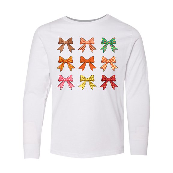 Inktastic Autumn Retro Pattern Bows Long Sleeve Youth T-Shirt