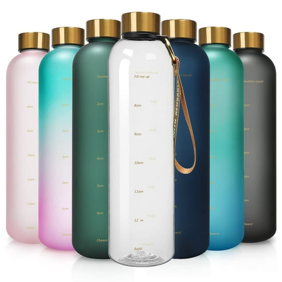 32oz Motivational Water Bottle with Time Marker to Drink, Reusable Plastic Bottle with BPA Free Tritan for Gym and Sports
