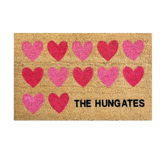 Valentine Coir Door Mat Welcome Doormat Red Pink White Heart Pattern Non Slip for Outdoor Entrance Front Porch Entryway Decor(20 x 32 Inch)