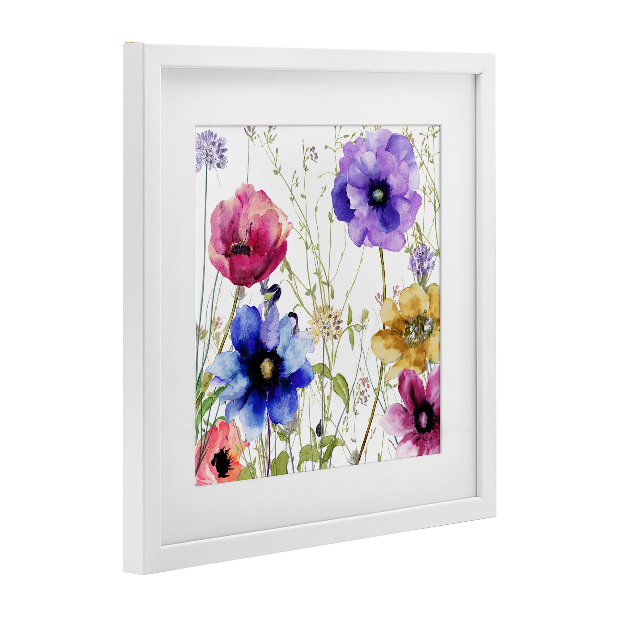 Modern Spring Garden Flowers White Framed Print Under Glass, design by Sasha